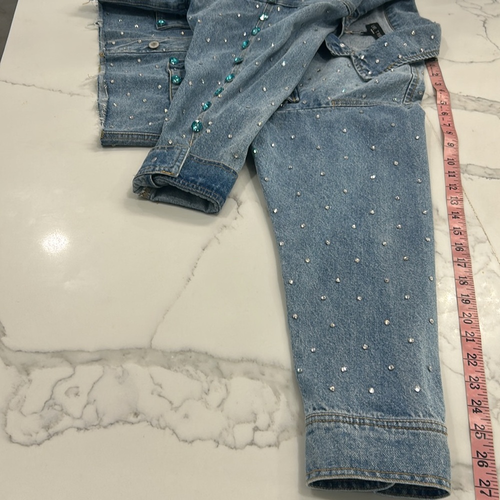 Custom Made Evil Eye New With Tags Love Tree Bling Denim Cut off Jacket. Size M - Picture 17 of 17